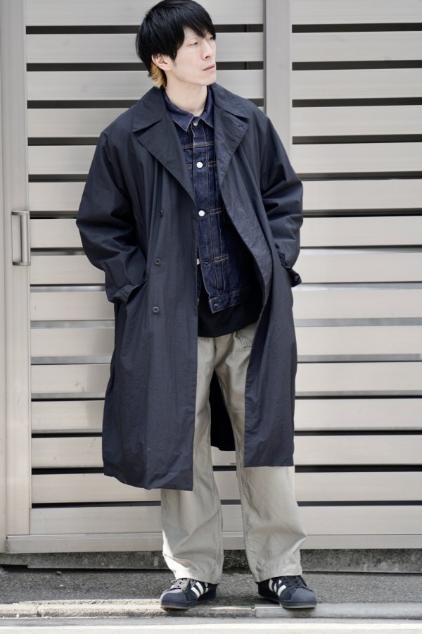 174cm 63kg  Coat：「TEATORA」(テアトラ)DEVICE COAT PACKABLE -DEEP NAVY- Size:5  Jacket：「CIOTA」(シオタ)Single Pocket Denim Jacket -NAVY- Size:42  Pants：「KAPTAIN SUNSHINE」(キャプテンサンシャイン) Baker Pants -GREEN- Size:32