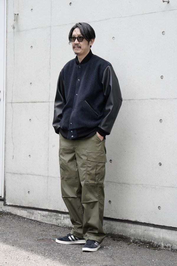 183cm 75kg  Jacket：「CIOTA」(シオタ)Stadium Jumper -NAVY- Size:6  Pants：「CIOTA」(シオタ) ジャングルファテーグパンツ -DARK OLIVE- Size:6