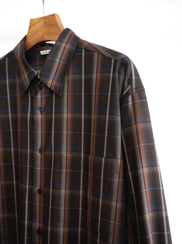 AURALEE」 SUPER LIGHT WOOL CHECK SHIRTS