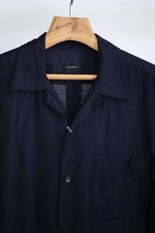 22SS COMOLI ウールシルクオープンカラーシャツ NAVY,4 | www.icomb.org