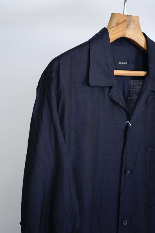 専用 comoli 21ss シルクオープンカラーシャツ navy サイズ2