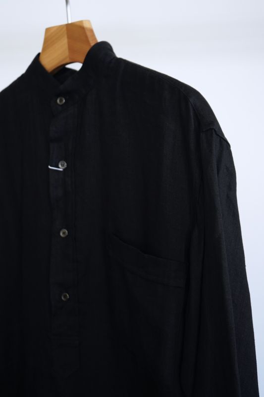 新品■22SS COMOLI リネンWクロス プルオーバーシャツ 黒 ブラック